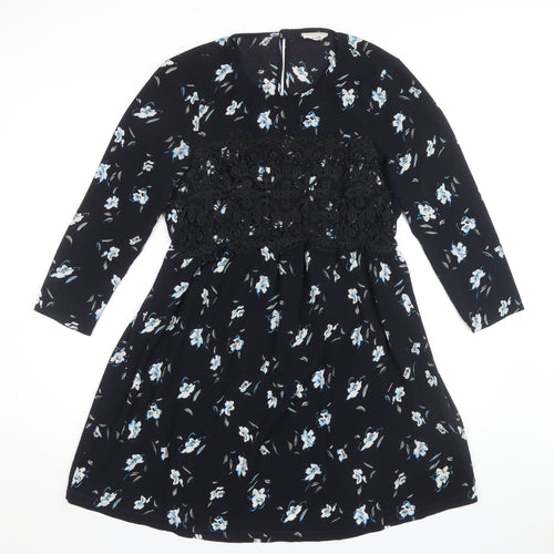 Pins & Needles Women's Black Floral Shift Dress, Size S, Long Sleeve