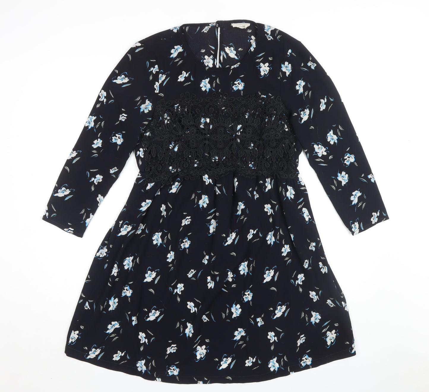Pins & Needles Women's Black Floral Shift Dress, Size S, Long Sleeve