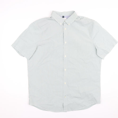 Marks and Spencer Men's Green Striped Shirt, L, Regular