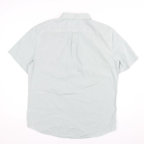 Marks and Spencer Men's Green Striped Shirt, L, Regular