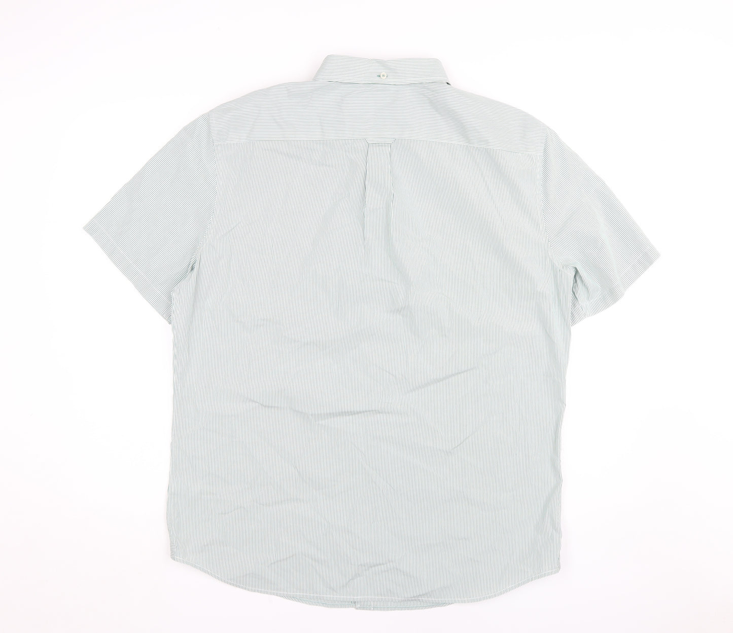 Marks and Spencer Men's Green Striped Shirt, L, Regular