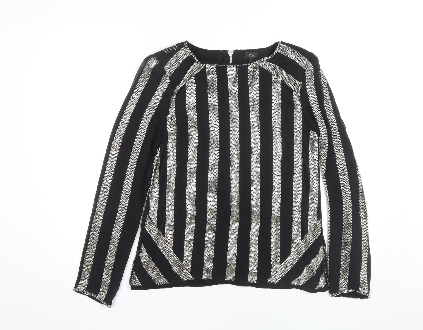 River Island Women's Black Striped Top Size 8