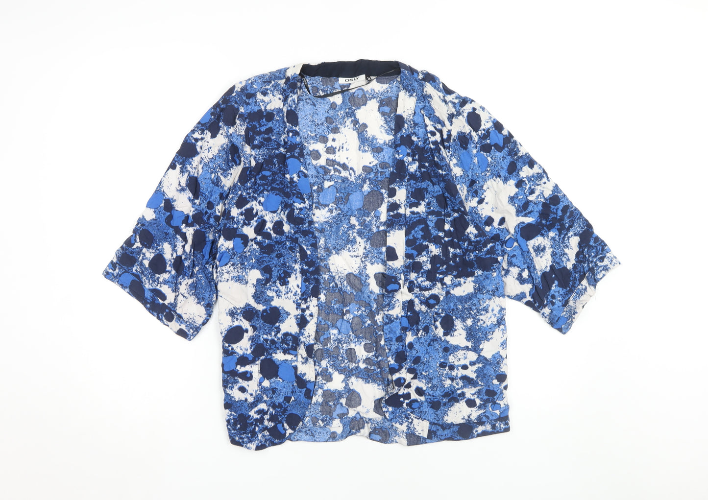 ONLY Women's Blue Geometric Top Size 6, 3/4 Sleeve Open Front