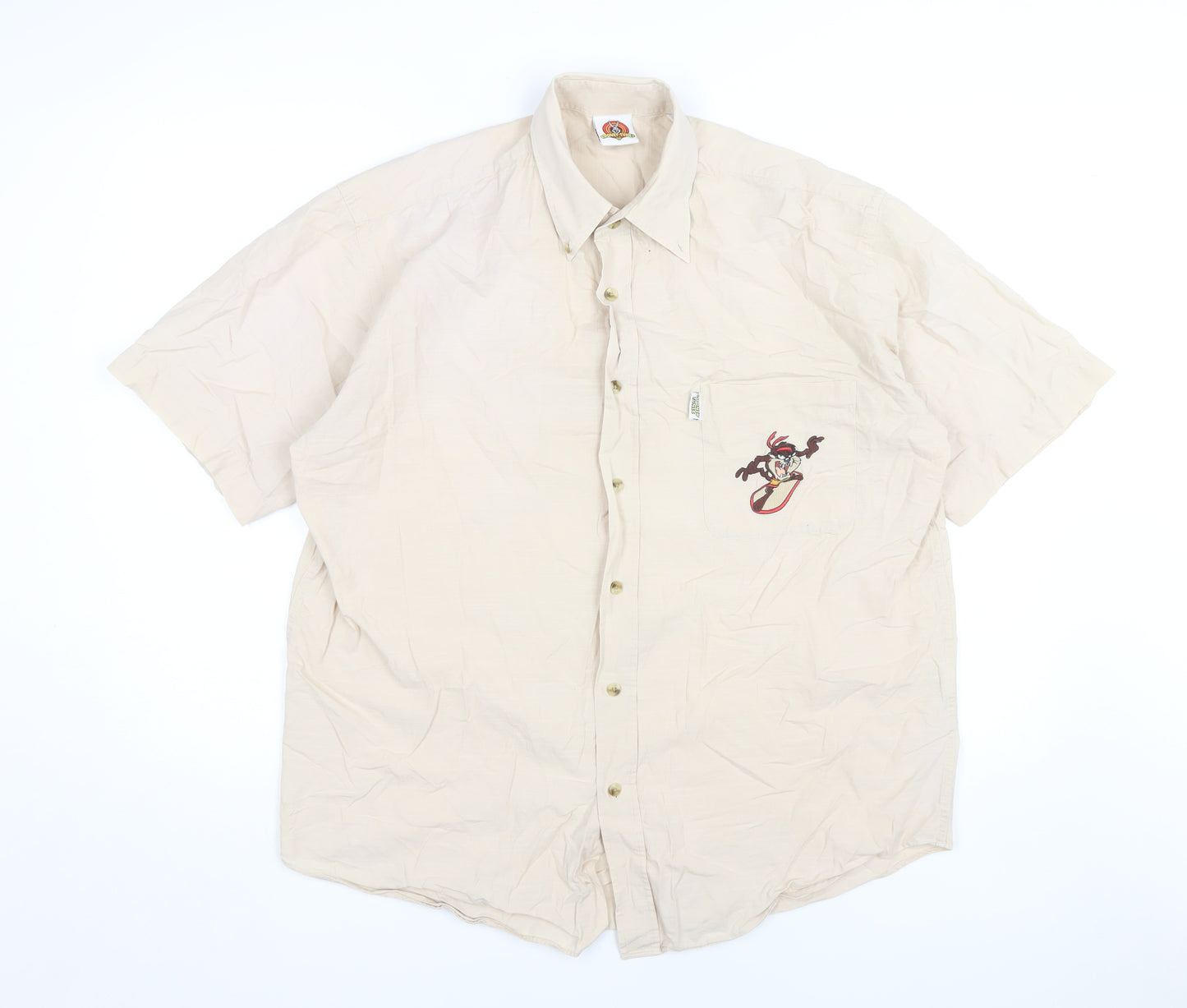 Looney Tunes Men's Beige Short Sleeve Shirt, Size 41/42