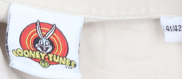 Looney Tunes Men's Beige Short Sleeve Shirt, Size 41/42