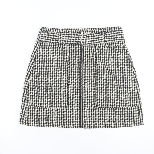 Stradivarius Women's Black Check Skirt Size 8
