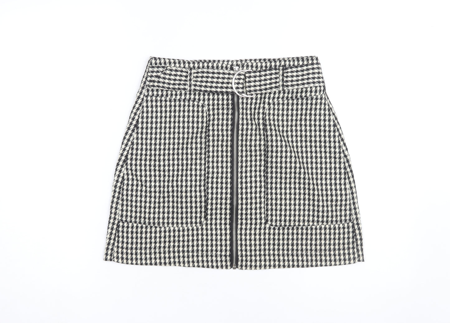 Stradivarius Women's Black Check Skirt Size 8