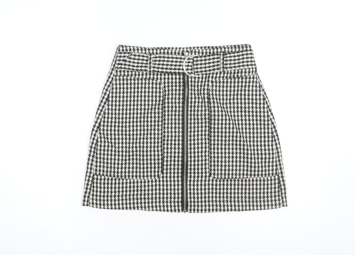 Stradivarius Women's Black Check Skirt Size 8