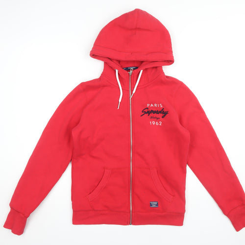 Superdry Women's Red Hoodie Size 12 Full Zip Casual