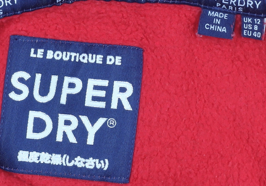 Superdry Women's Red Hoodie Size 12 Full Zip Casual