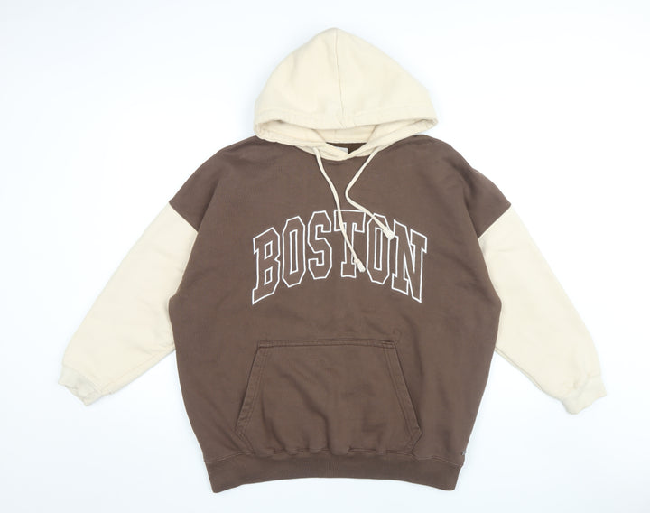 Pull&Bear Teens Brown Pullover Hoodie, Size S, Casual Style