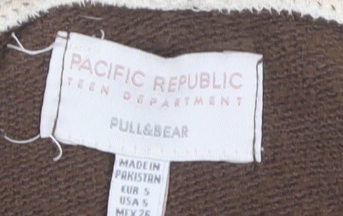 Pull&Bear Teens Brown Pullover Hoodie, Size S, Casual Style