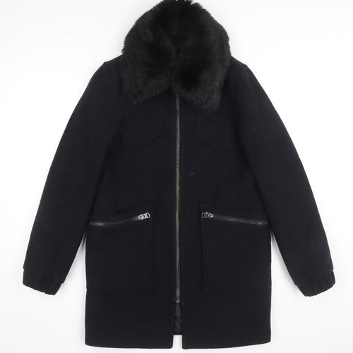 Topshop Women's Black Wool Overcoat Size 10