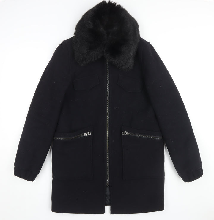 Topshop Women's Black Wool Overcoat Size 10