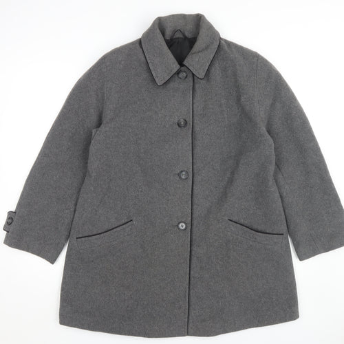 BH Women’s Grey Wool Overcoat, Size 12, Classic Style
