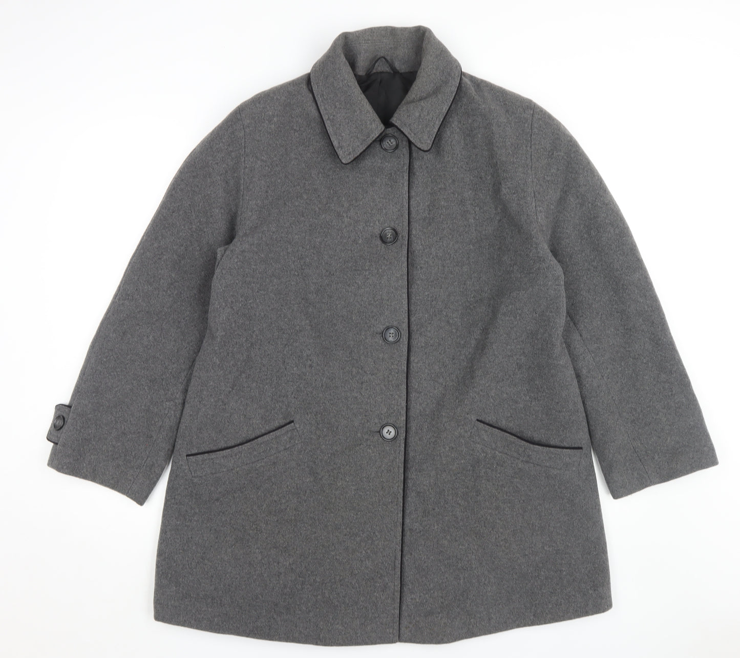 BH Women’s Grey Wool Overcoat, Size 12, Classic Style