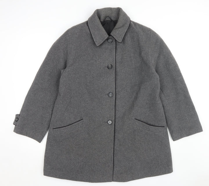 BH Women’s Grey Wool Overcoat, Size 12, Classic Style