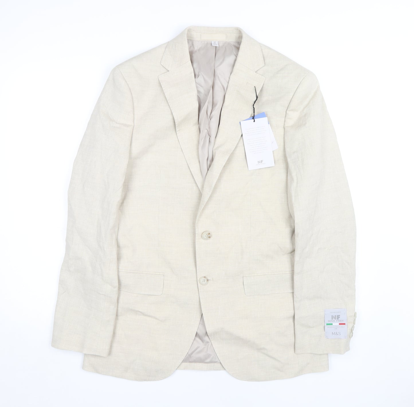 Marks and Spencer Men's Beige Blazer 38R - Classic Linen Blend