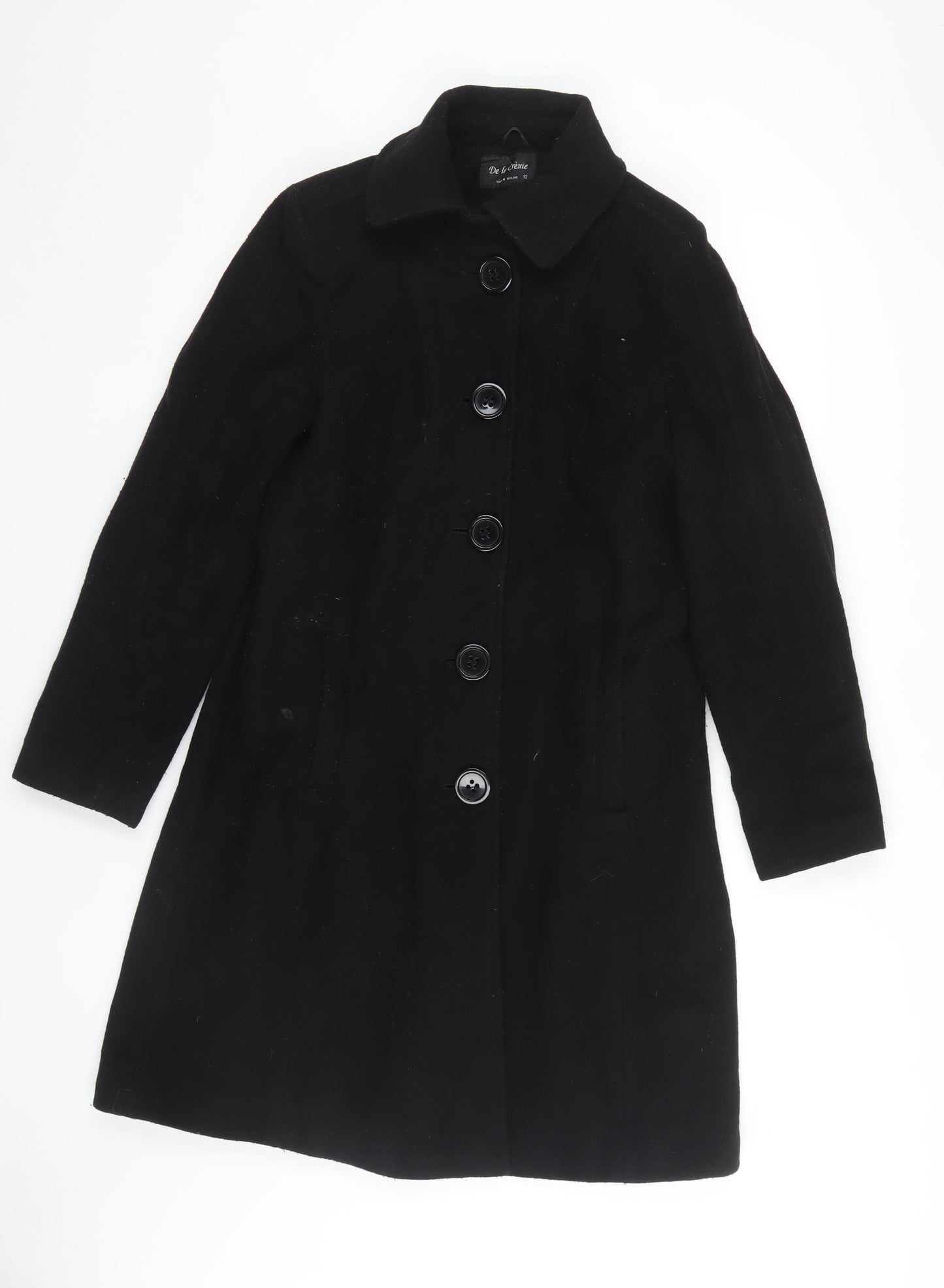 De La Crème Women's Black Wool Overcoat Size 12