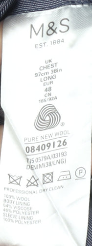 Marks & Spencer Men's Blue Wool Blazer 38 Long