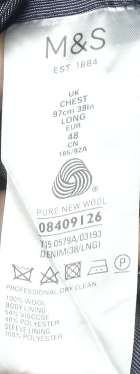 Marks & Spencer Men's Blue Wool Blazer 38 Long