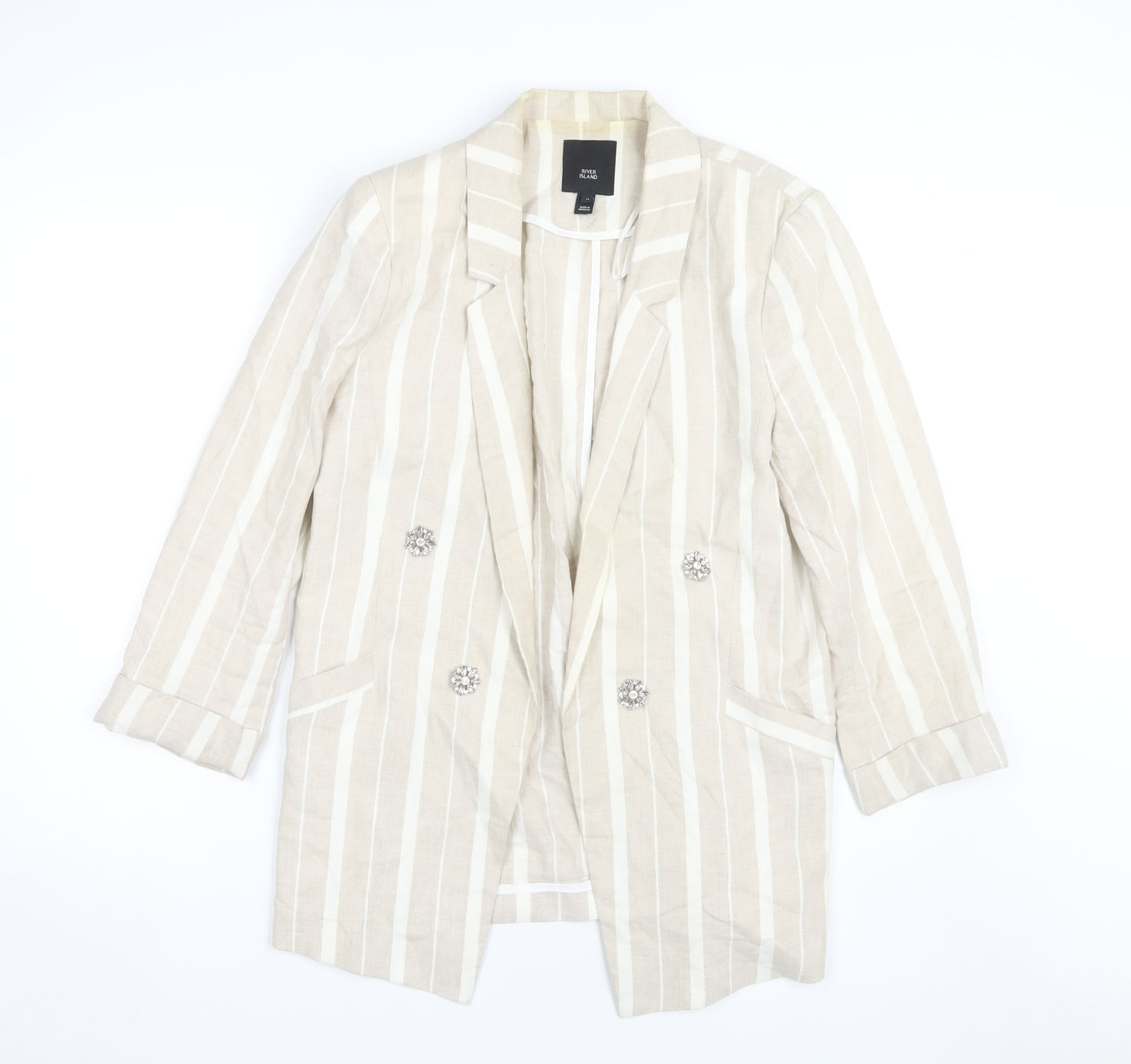 River Island Women's Beige Striped Blazer Size 14