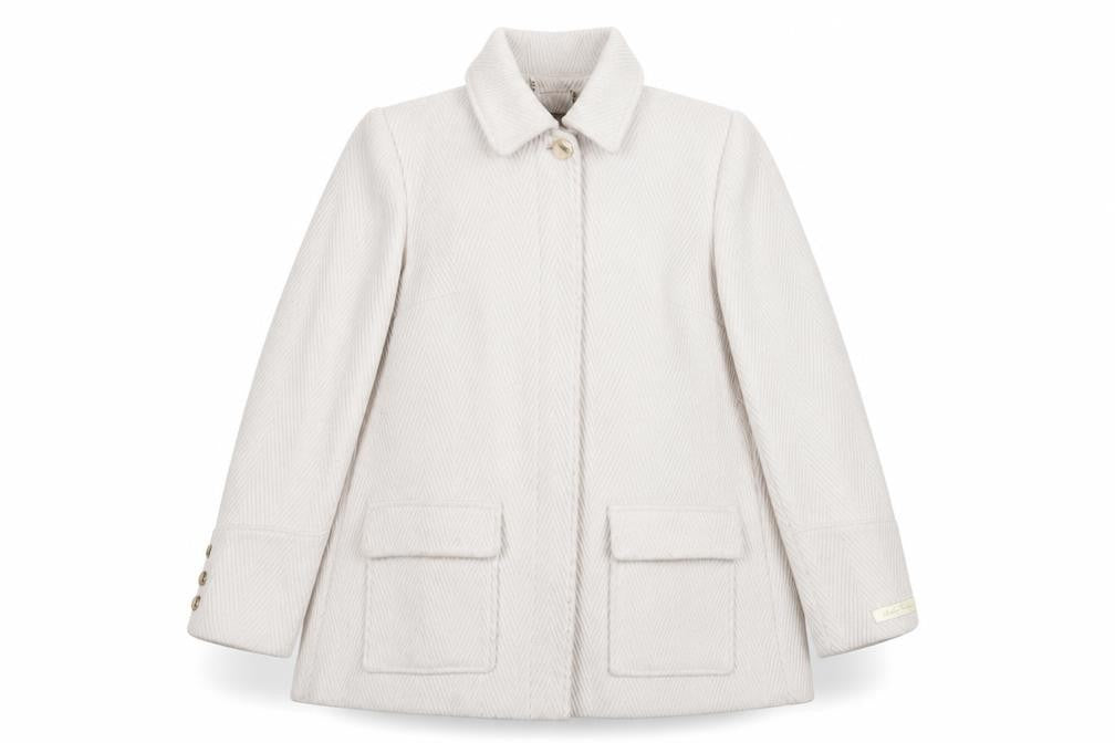 Front view of Ted Baker Women's Beige Classic Wool Overcoat, size 10