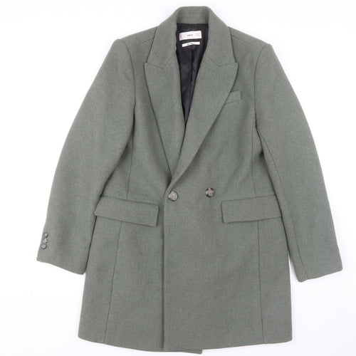MNG Women's Green Overcoat - Size 12, Wool Blend