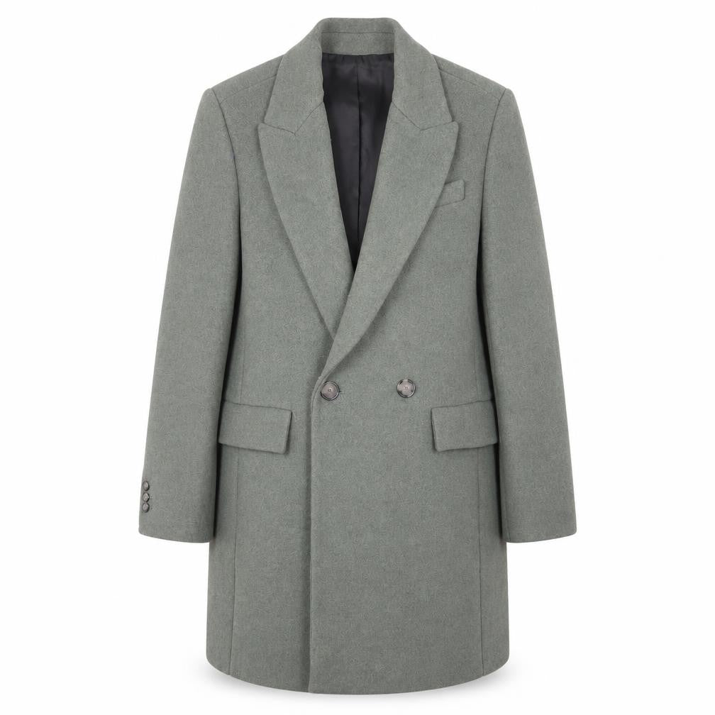 Front view of Mango Women's Green Overcoat -, size 12, Wool Blend