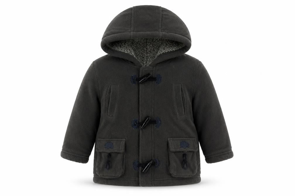 Front view of Pumpkin Patch unisex green duffle coat, 24 months, winter warm