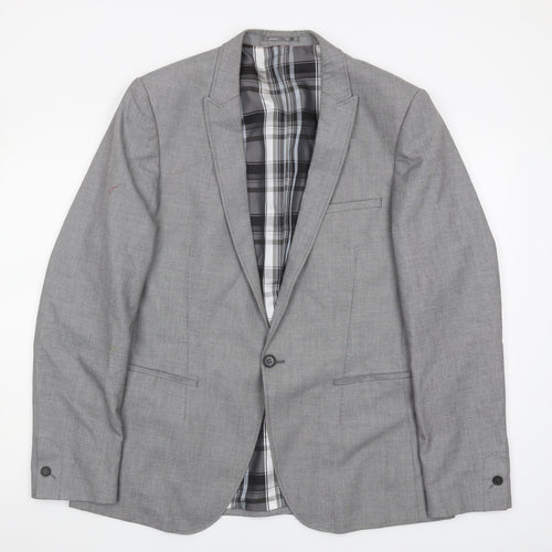 River Island Grey Men's Blazer, UK 44R, Formal Check