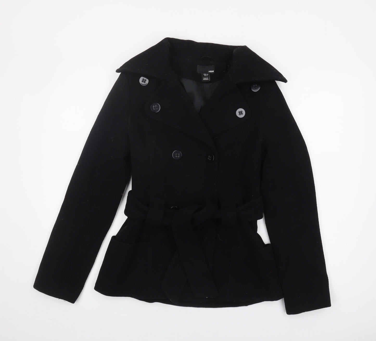 H&M Women's Black Wool Pea Coat Size 6