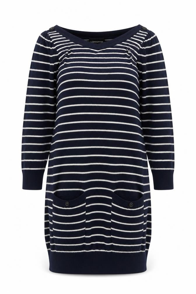 Front view of Warehouse Women's Black Striped jumper, size 10