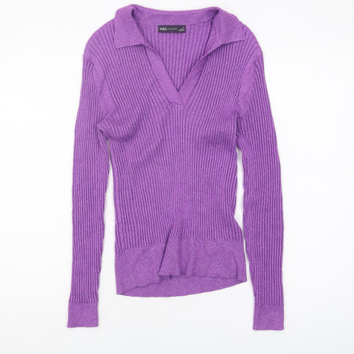 Marks and Spencer Women's Purple Collared Pullover Jumper Size 12