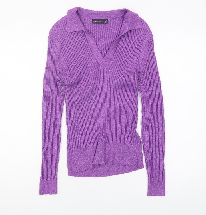 Marks and Spencer Women's Purple Collared Pullover Jumper Size 12