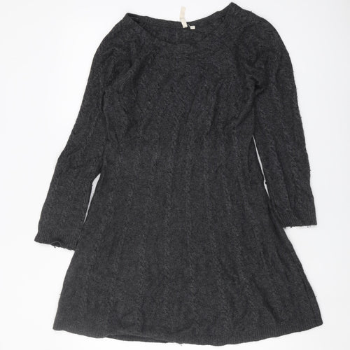 Women's Black Cable-Knit Boat Neck Pullover, Size 12