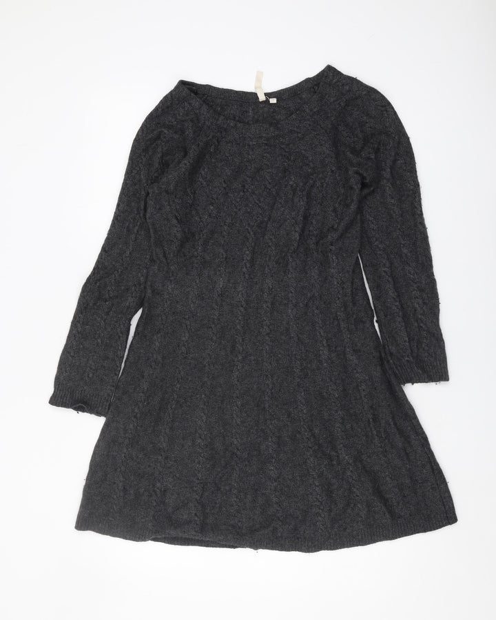 Women's Black Cable-Knit Boat Neck Pullover, Size 12