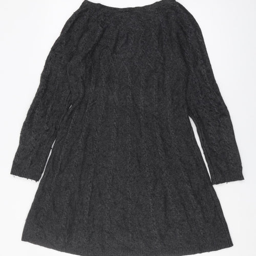 Women's Black Cable-Knit Boat Neck Pullover, Size 12