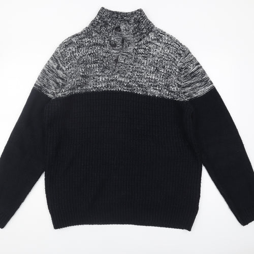 M&Co Men's Black Henley Waffle Knit Jumper Size M