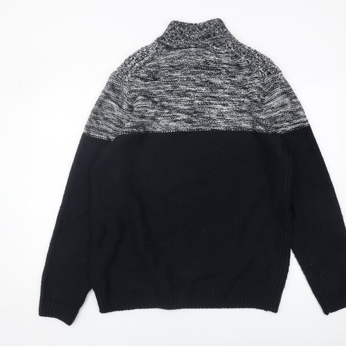 M&Co Men's Black Henley Waffle Knit Jumper Size M