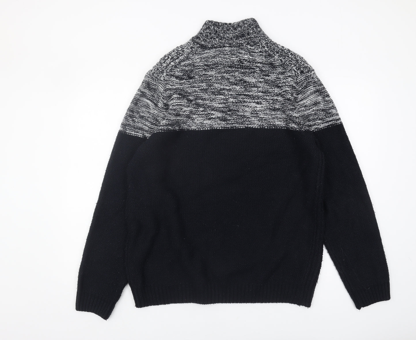 M&Co Men's Black Henley Waffle Knit Jumper Size M