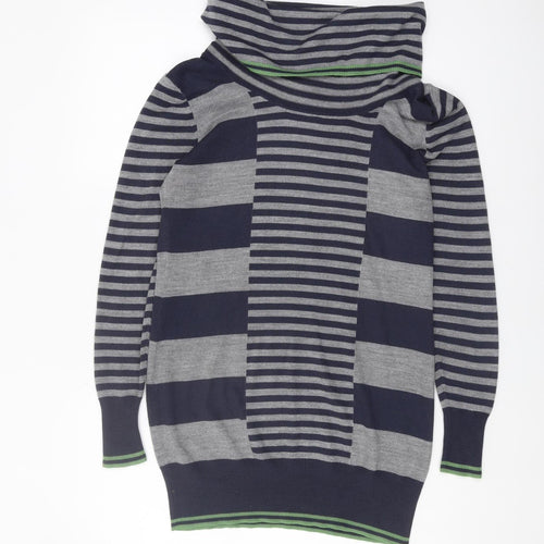Marks and Spencer Women's Grey/Blue Striped Pullover Jumper Size 10