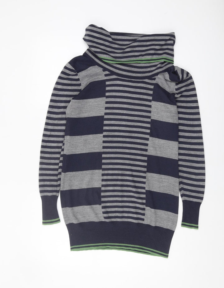 Marks and Spencer Women's Grey/Blue Striped Pullover Jumper Size 10