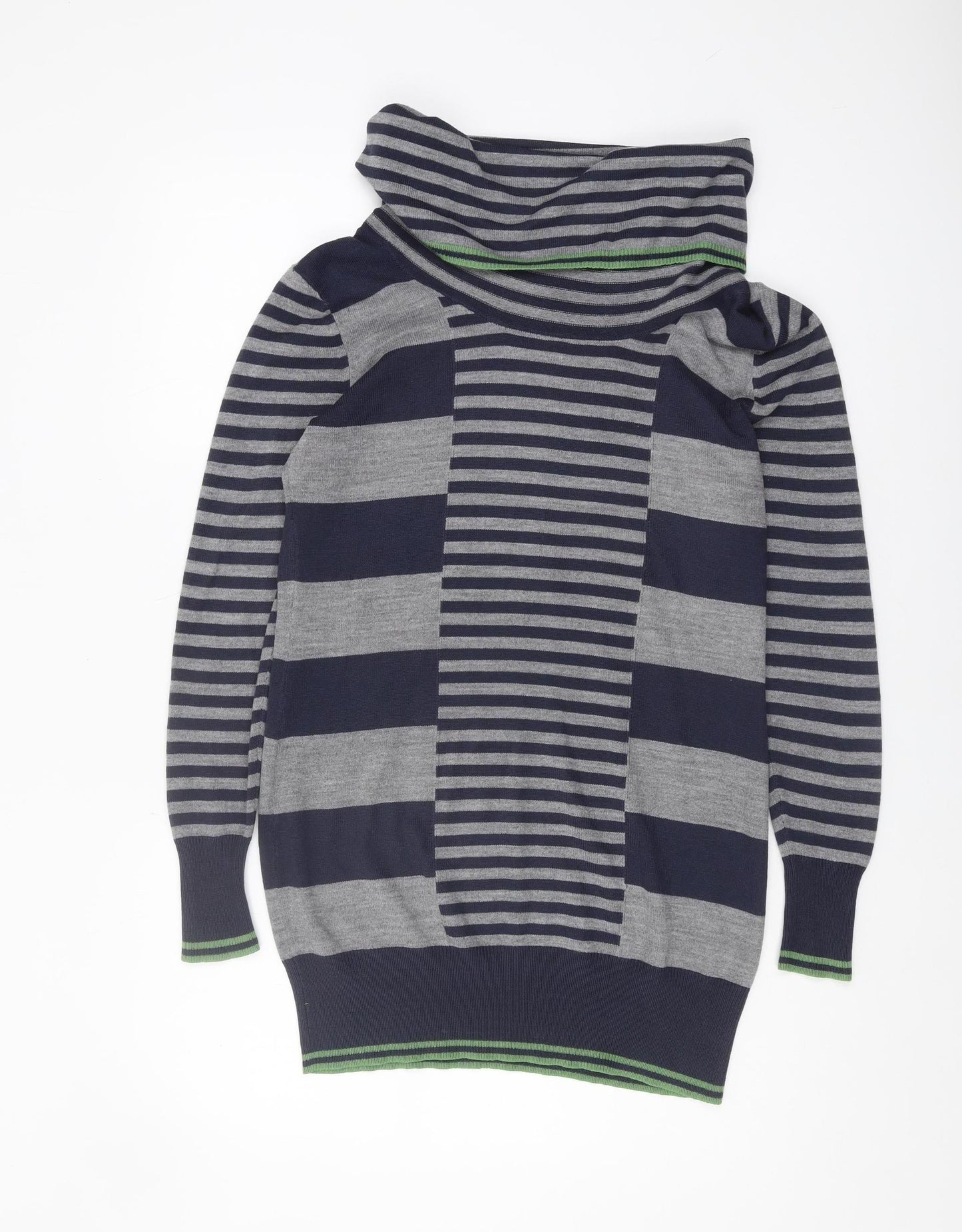 Marks and Spencer Women's Grey/Blue Striped Pullover Jumper Size 10