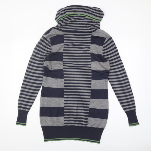 Marks and Spencer Women's Grey/Blue Striped Pullover Jumper Size 10