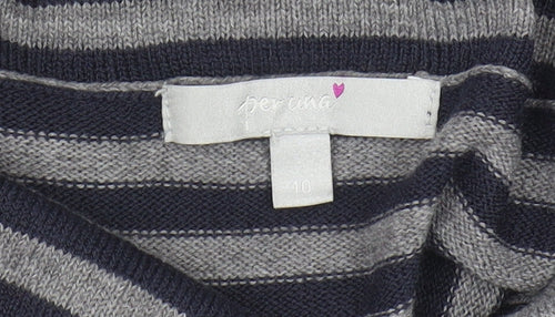 Marks and Spencer Women's Grey/Blue Striped Pullover Jumper Size 10