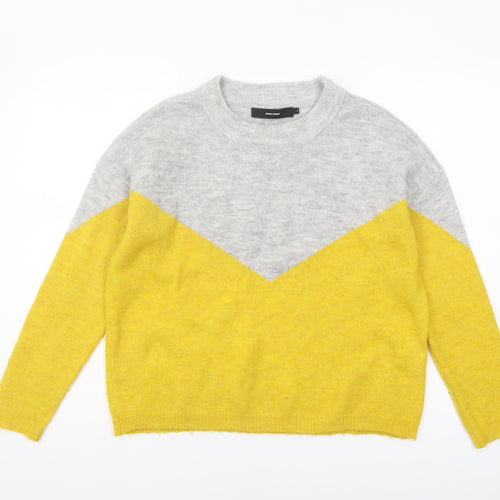Vero Moda Women's Grey & Yellow Pullover Jumper, Size S