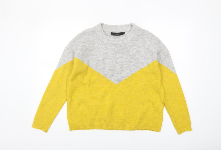 Vero Moda Women's Grey & Yellow Pullover Jumper, Size S