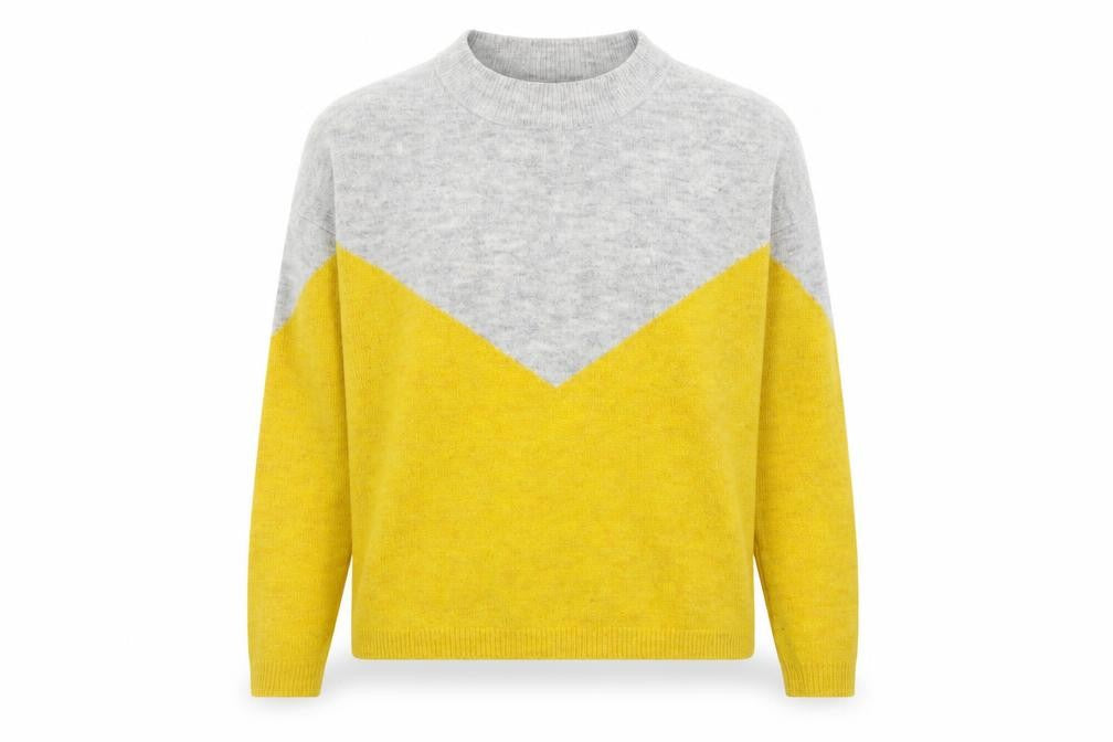Front view of Vero Moda Women's Grey & Yellow jumper, size S