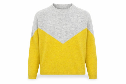 Front view of Vero Moda Women's Grey & Yellow jumper, size S